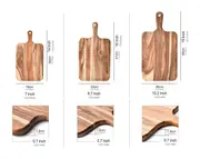 1 3pcs acacia wood cutting board paddle cutting board with handle knife friendly kitchen butcher block serving tray cracker platter details 2