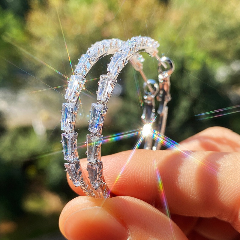 fashion silvery crystal zircon big hoop earrings details 2
