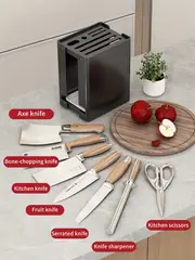 1pc multi functional knife block with drip tray and magnetic suction kitchen utensil storage rack and knife holder details 5