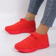 womens leisure knit sneakers breathable platform lace up low top casual shoes womens low top sport shoes details 6