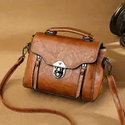 vintage turn lock square satchel bag solid color shoulder bag womens classic crossbody bag details 2