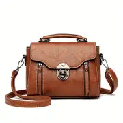 vintage turn lock square satchel bag solid color shoulder bag womens classic crossbody bag details 3