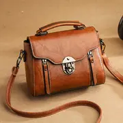 vintage turn lock square satchel bag solid color shoulder bag womens classic crossbody bag details 1