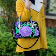 flower embroidered handbags ethnic style crossbody bag canvas satchel purse for women details 9