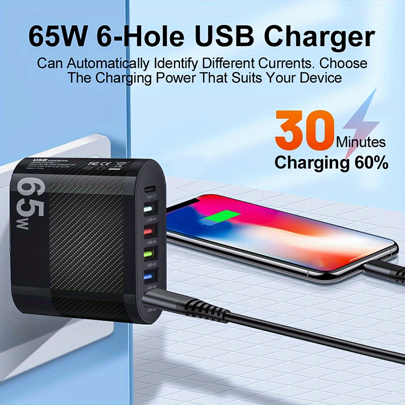 6 ports 65w pd us standard fast charge details 2