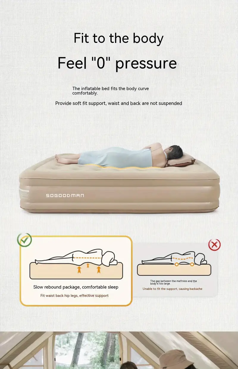 1pc wireless automatic air mattress thickening comfortable plush air cushion bed with internal electric pump details 4