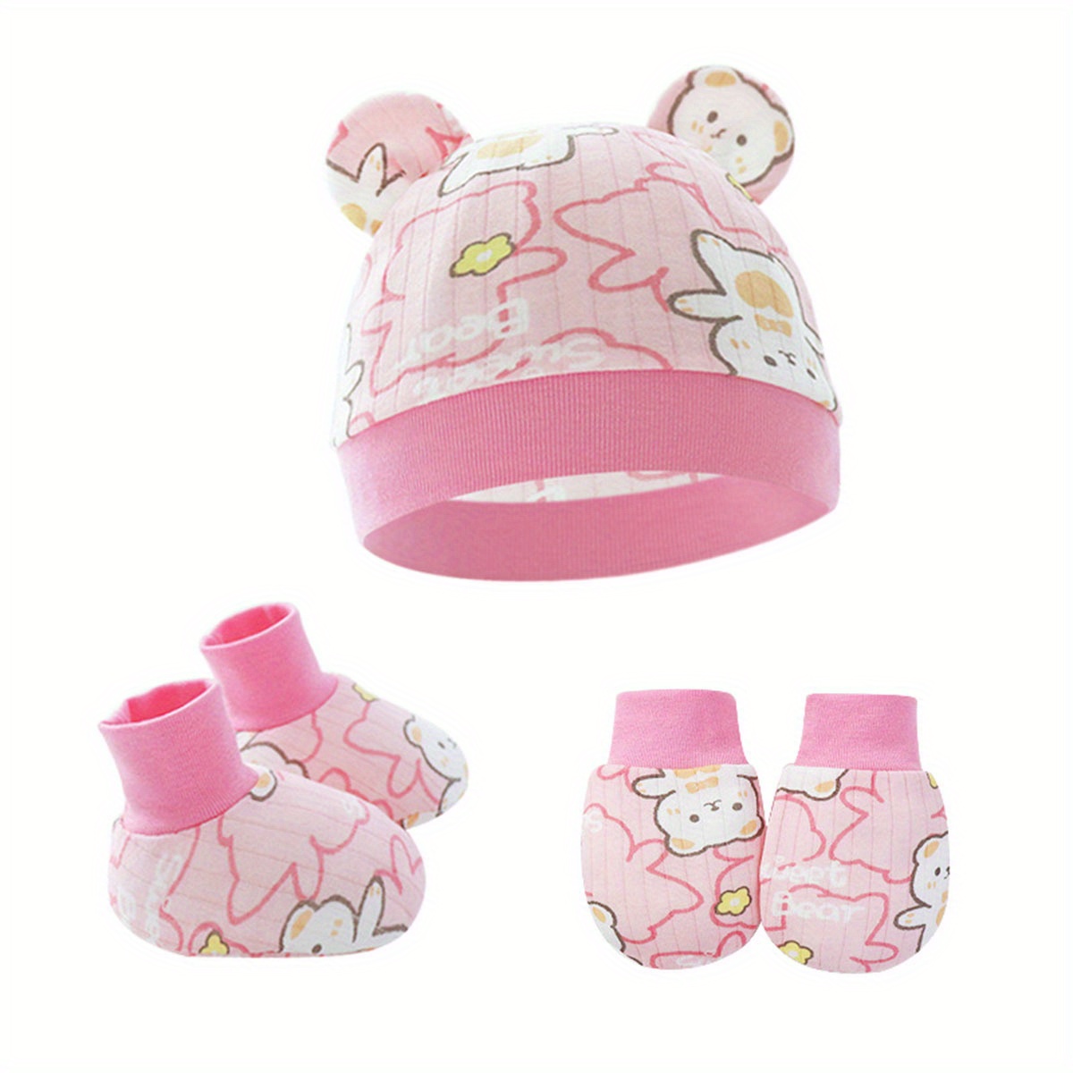 3pcs baby girls cute cartoon breathable soft hat socks gloves set hair accessories for gift details 1