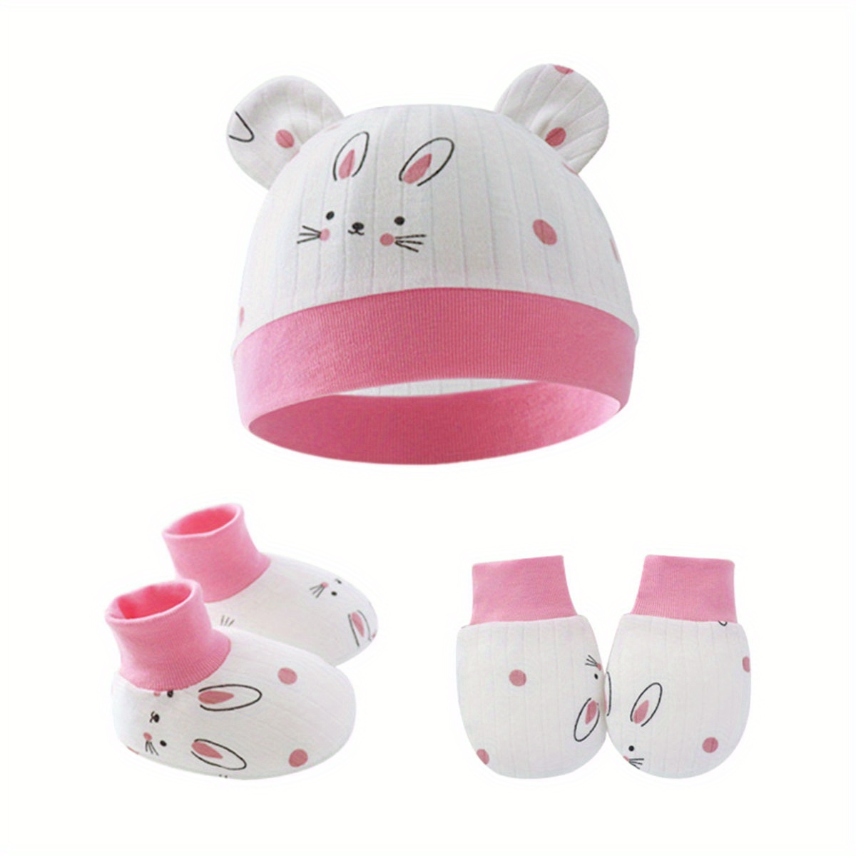 3pcs baby girls cute cartoon breathable soft hat socks gloves set hair accessories for gift details 3