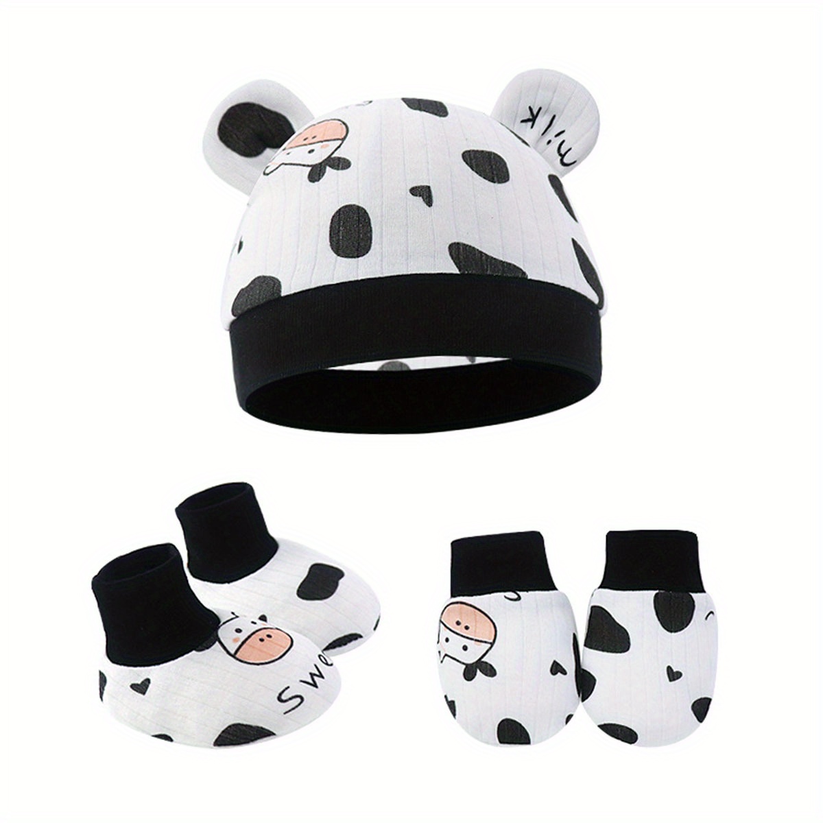 3pcs baby girls cute cartoon breathable soft hat socks gloves set hair accessories for gift details 2