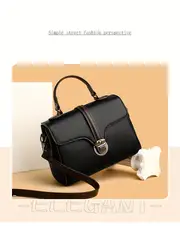 mini color contrast handbag women pu leather crossbody bag fashion turn lock flap purse details 8