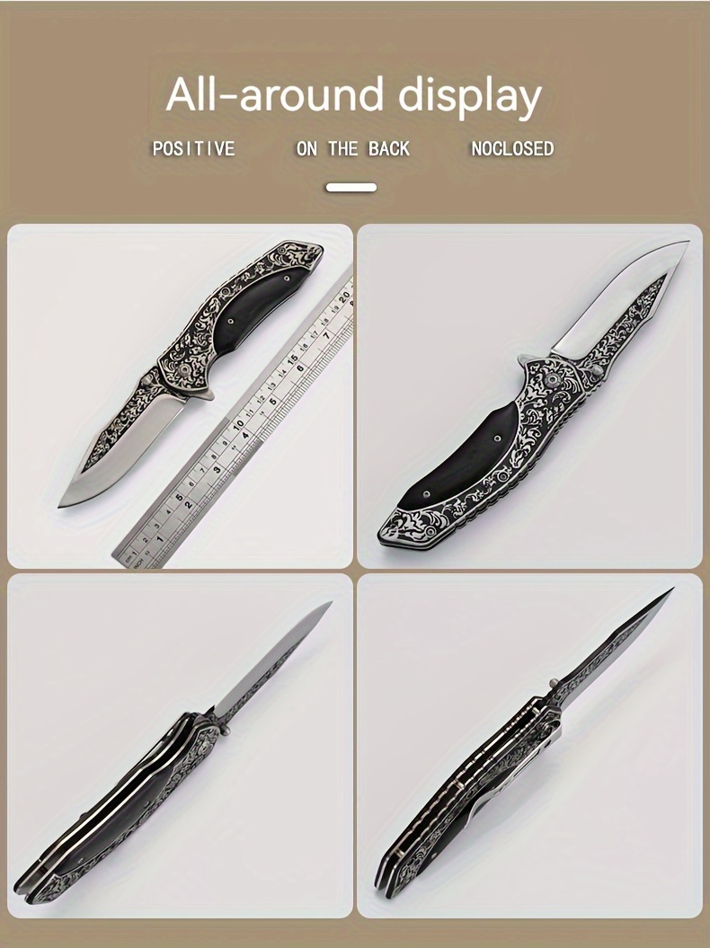outdoor knife wooden handle embossed steel carving knife high hardness folding knife camping collection gift folding knife details 7