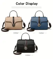 mini color contrast handbag women pu leather crossbody bag fashion turn lock flap purse details 9