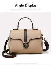 mini color contrast handbag women pu leather crossbody bag fashion turn lock flap purse details 10