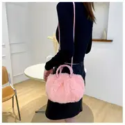 1pc girls fashionable solid color plush crossbody bag handbag versatile princess bag details 10