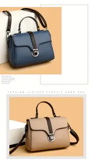 mini color contrast handbag women pu leather crossbody bag fashion turn lock flap purse details 7