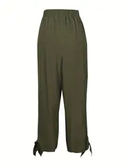 plus size casual pants womens plus solid cut out tie side tapered leg pants with pockets details 4