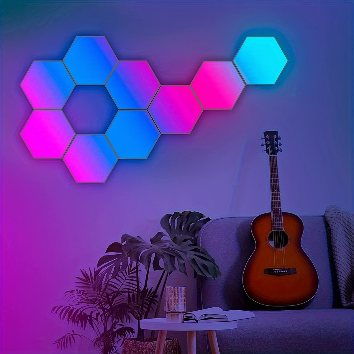 10 pack smart hexagon lights diy hexagon led light with app remote control music sync rgbic wall light panels for gaming room bedroom living room decor details 5