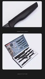 6pcs antibacterial black and white dot blade kitchen knife household kitchen knife chefs special meat cleaver kitchen slicing knife small fruit knife set details 4