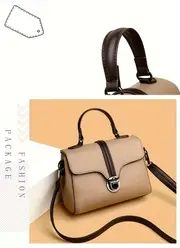 mini color contrast handbag women pu leather crossbody bag fashion turn lock flap purse details 3