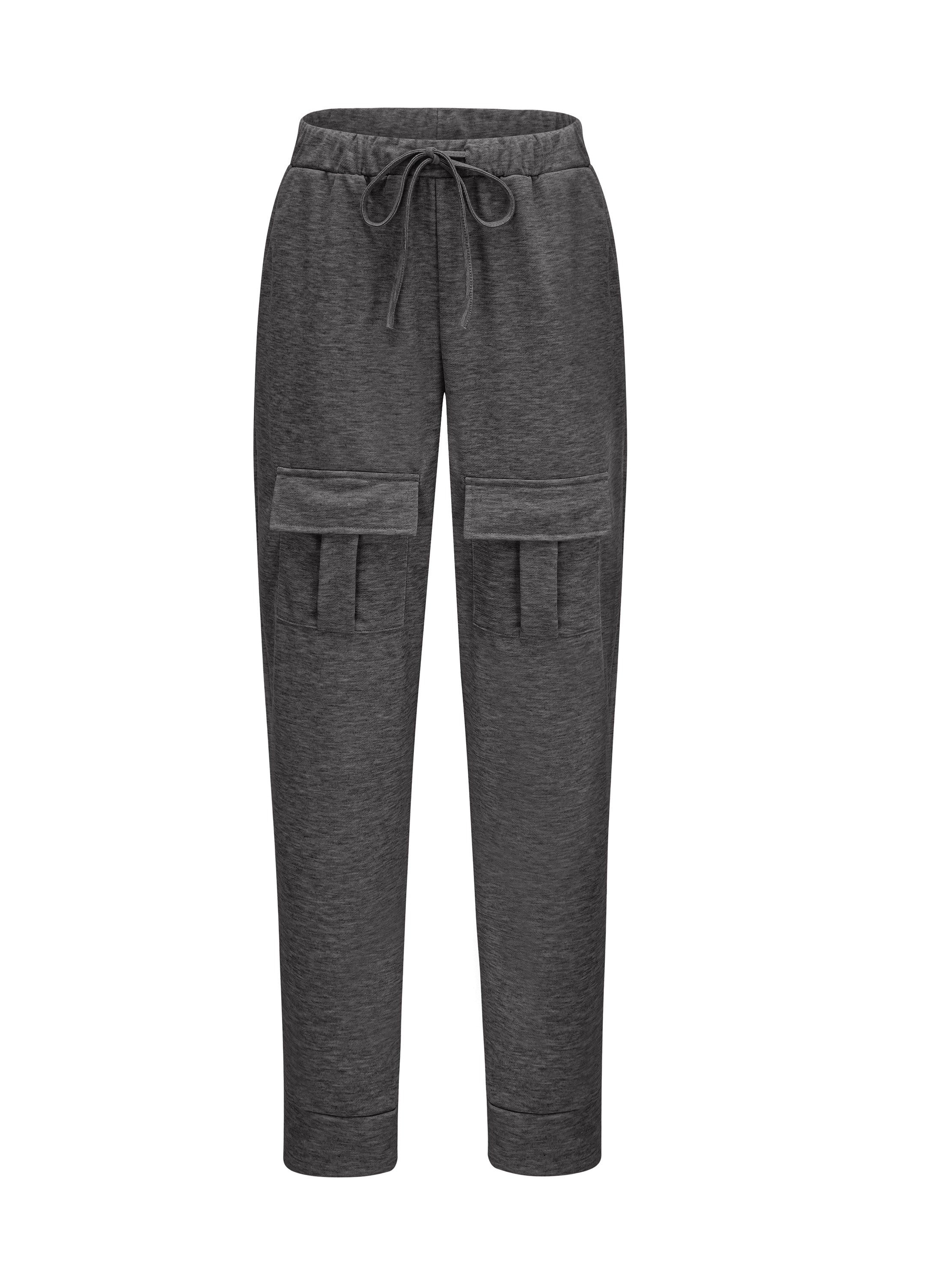 plus size casual pants womens plus solid elastic drawstring high rise cargo joggers with flap pockets details 5
