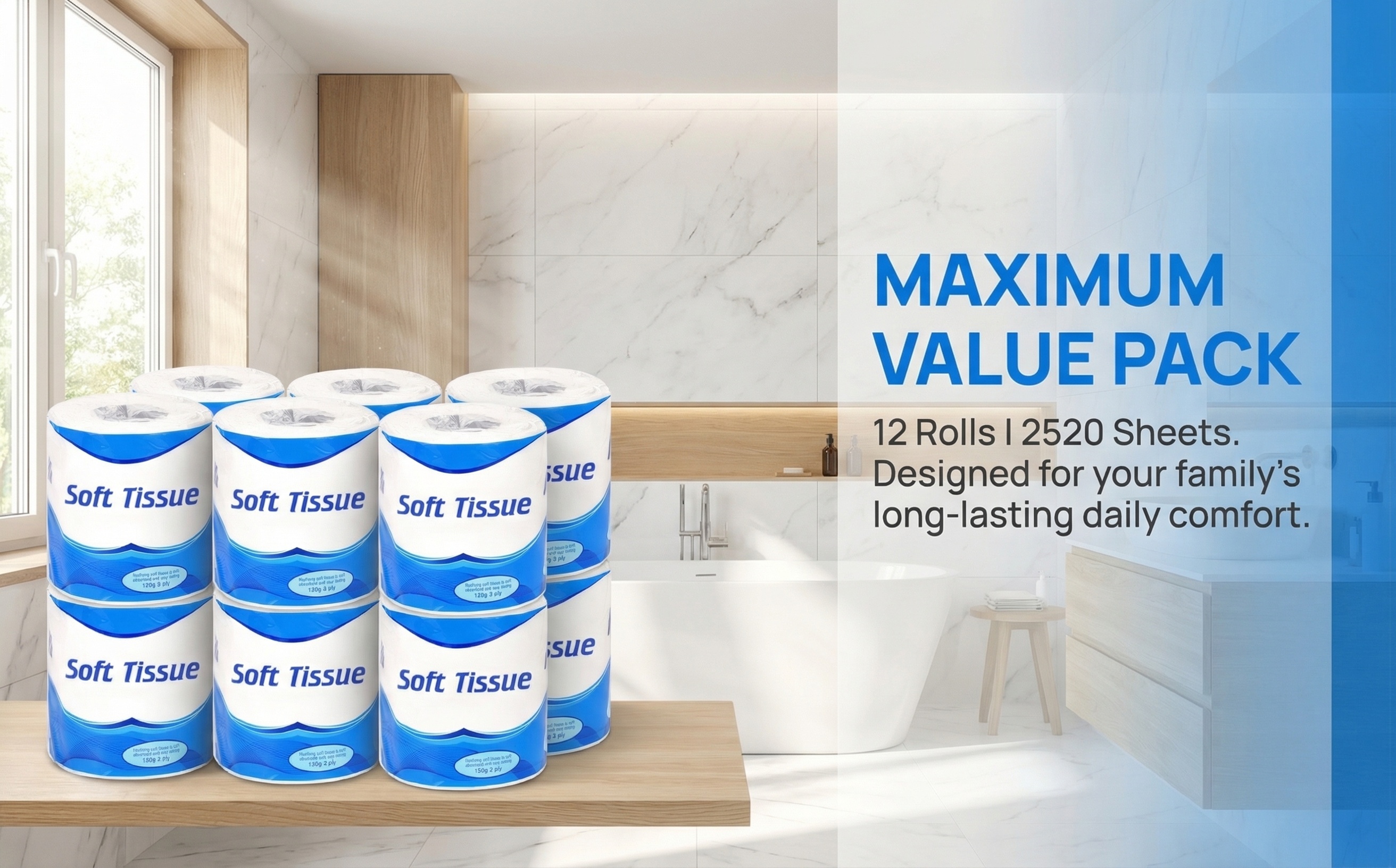 12 or 24 rolls toilet paper 3 ply toilet tissue 210 sheets per roll 2520 5040 sheets total soft strong tissue paper for home bathroom office commercial use Product details 1