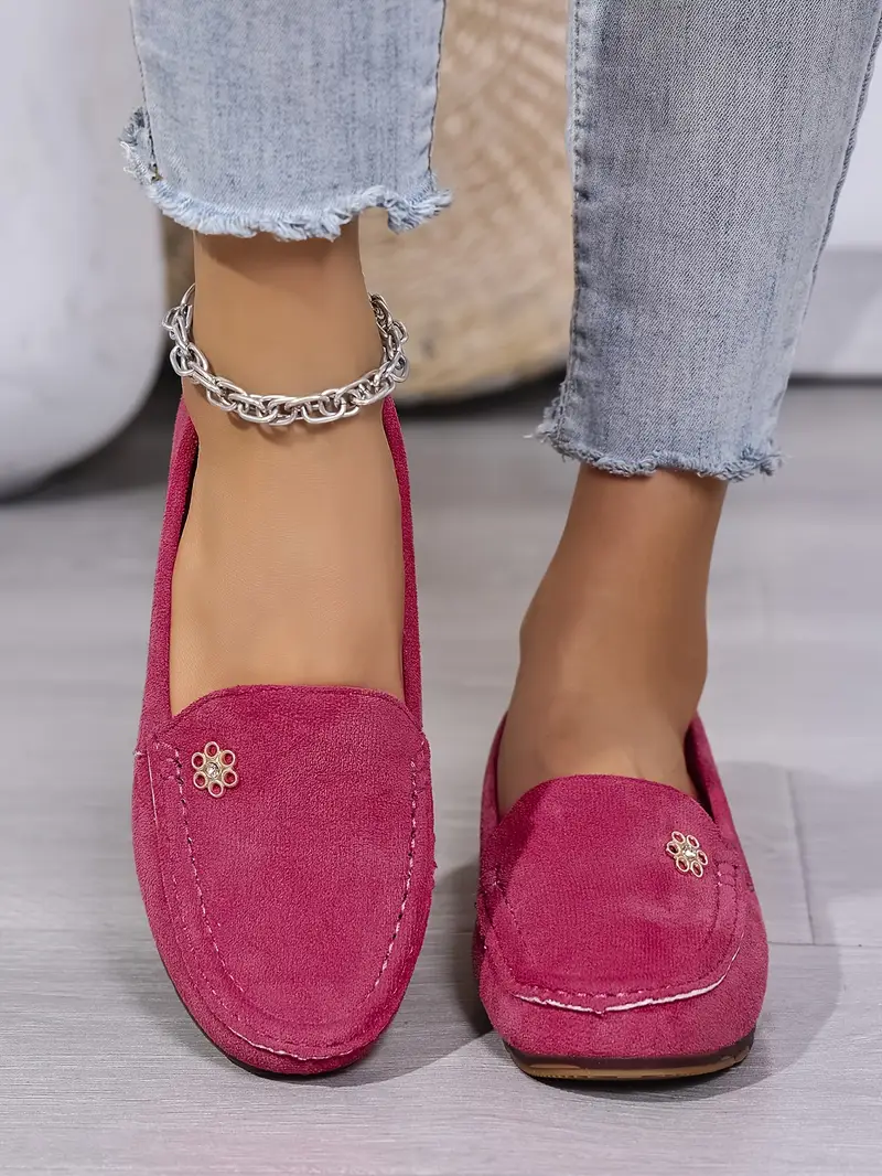 womens plus size flannel slip on loafers comfortable metal decor soft fabric footwear ankle strap plain toe design hand washable fashion loafers flannel slipon shoes comfortable footwear details 0