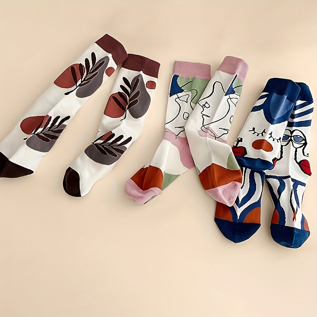 5 paires de chaussettes populaires pour art de peinture à lhuile pour couples mi-cuisse détails 2