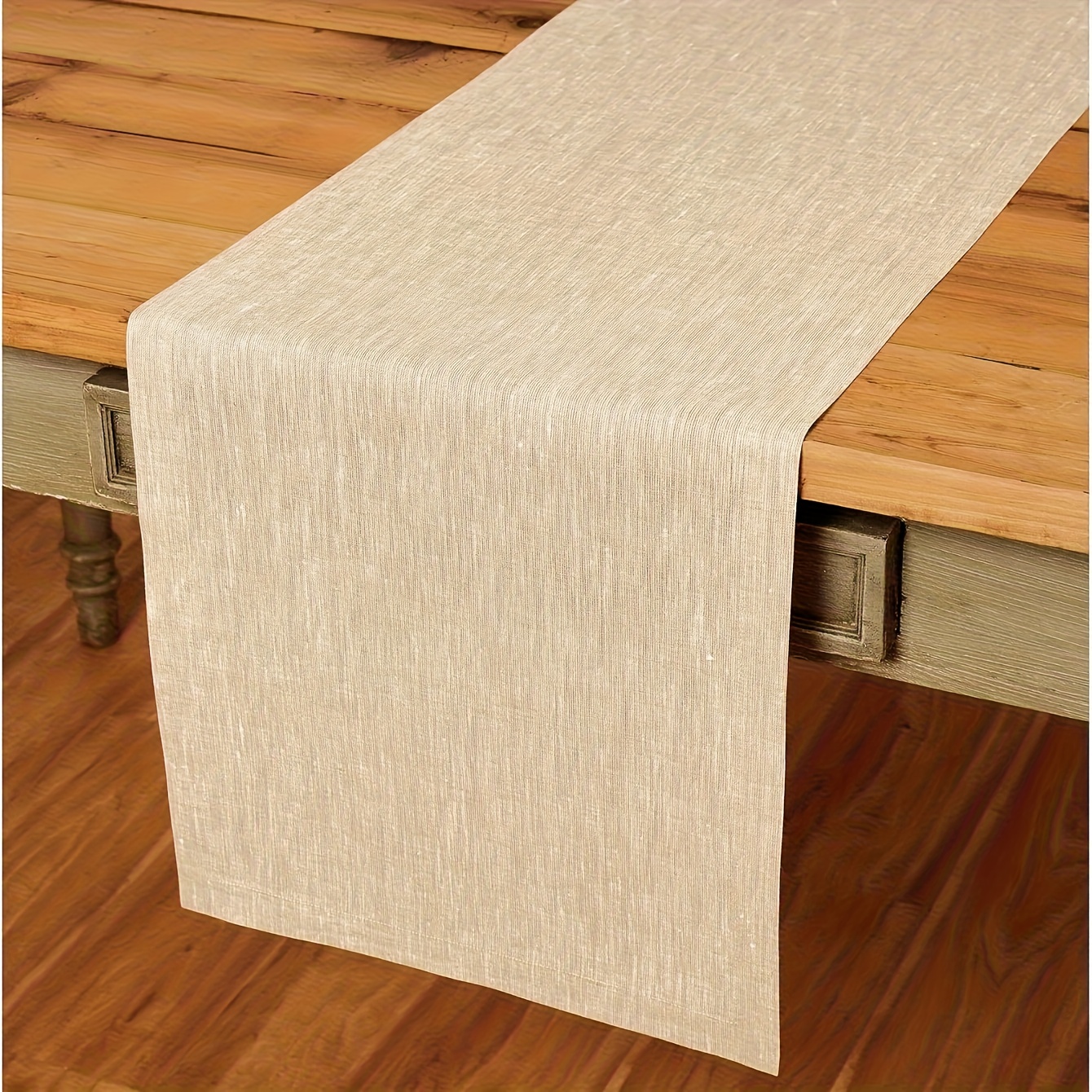 1pc Pure Polyester Striped Table Runner Beige